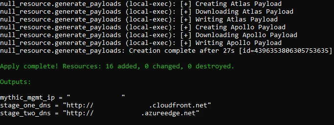 Expected Terraform output, redacted for clarity