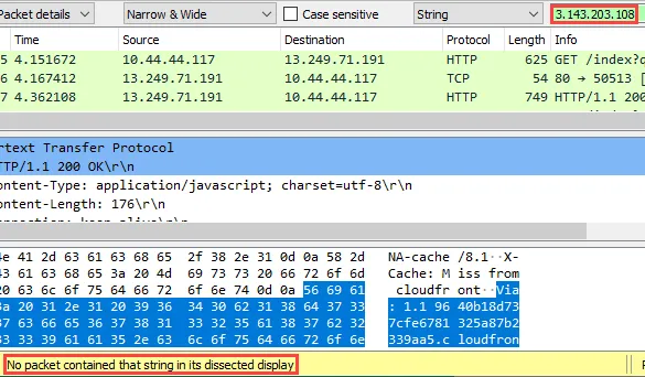 Searching for Mythic server IP in stage_1 network traffic