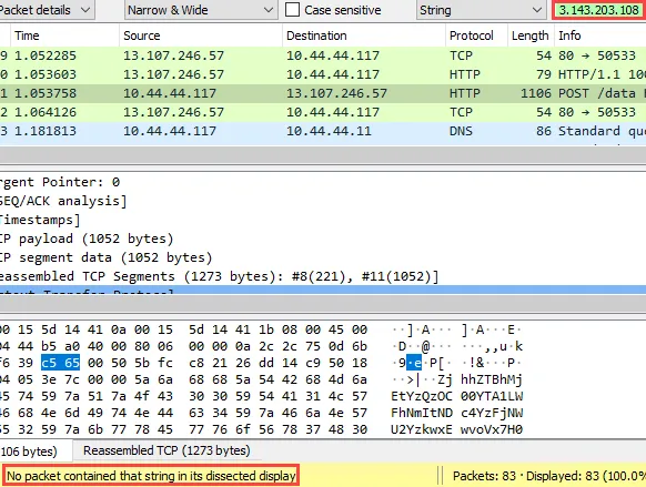 Searching for Mythic server IP in stage_2 network traffic